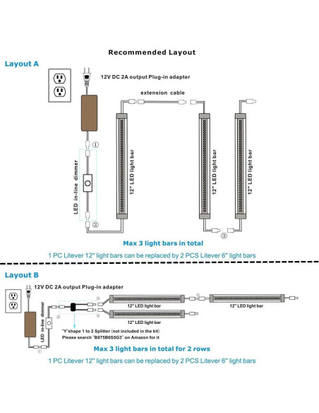 Kit de 3 Barras de Luz LED Litever 30.48 cm 3000K 20W