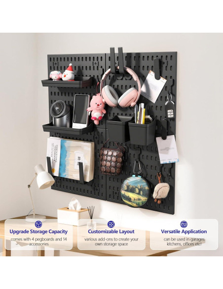 Kit Organizador de Pared Modular Hellpnoom 4 Tableros Perforados