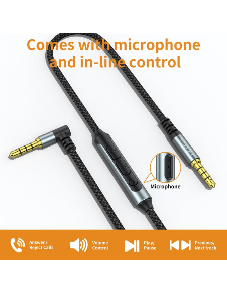 Cable de audio MCSPER 3.5mm con micrófono y control de volumen 1.2m