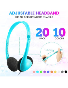 20 Auriculares Escolares Coloridos Chumia 3.5mm Ajustables 2