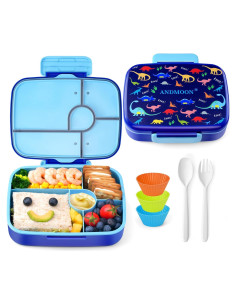 Caja Bento Niños ANDMOON 1300ml 5 Compartimentos Dinosaurio Azul