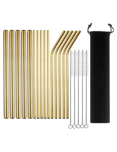 15 Pajitas de Metal Reutilizables LYthE con Cepillos - Oro