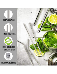 15 Pajitas de Metal Reutilizables LYthE con Cepillos - Oro 2