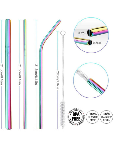 15 Pajitas de Metal Reutilizables LYthE con Cepillos - Oro