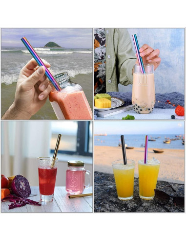 15 Pajitas de Metal Reutilizables LYthE con Cepillos - Oro