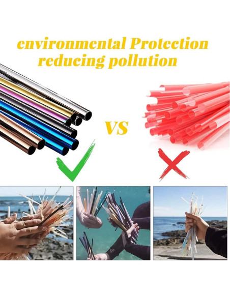 15 Pajitas de Metal Reutilizables LYthE con Cepillos - Oro