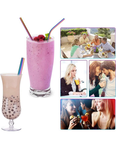 15 Pajitas de Metal Reutilizables LYthE con Cepillos - Oro