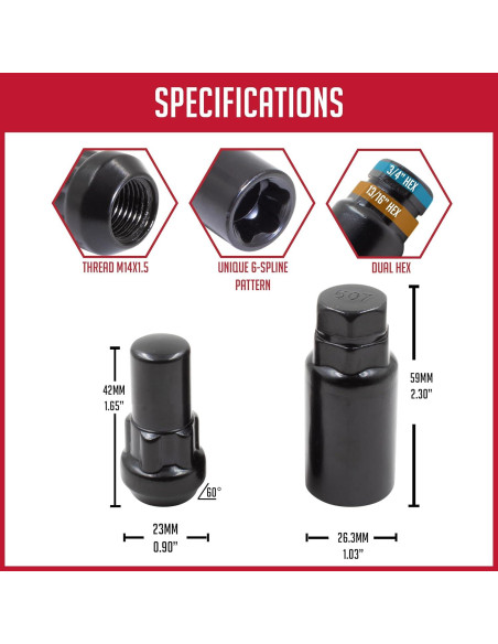 Cerraduras de Rueda 5 Piezas M14 1.5 Acero Negro Partes de Accesorios