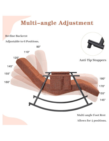 Silla Mecedora Reclinable VECELO con Reposapiés - Marrón Oscuro