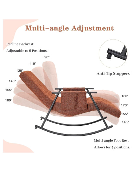 Silla Mecedora Reclinable VECELO con Reposapiés - Marrón Oscuro