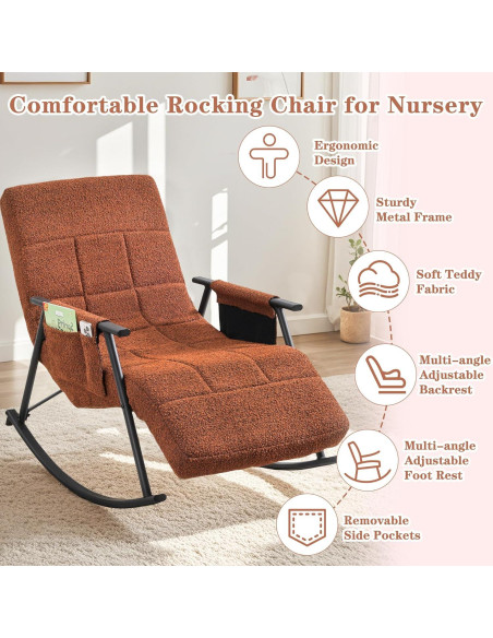 Silla Mecedora Reclinable VECELO con Reposapiés - Marrón Oscuro