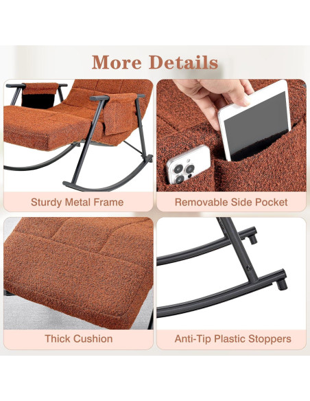 Silla Mecedora Reclinable VECELO con Reposapiés - Marrón Oscuro