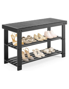 Banco de Zapatos DUMOS de Bambú Negro, Organizador 3 Niveles