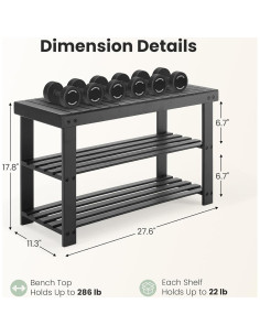 Banco de Zapatos DUMOS de Bambú Negro, Organizador 3 Niveles 2