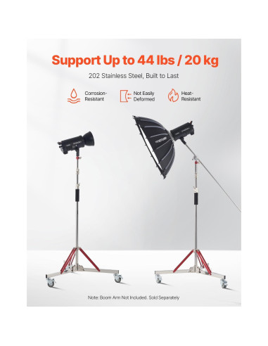 Soporte de Luz VEVOR con Ruedas 10.5 pies Ajustable 20 kg