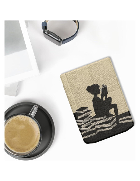 Funda kwmobile para eReader Pocketbook y Vivlio - Chica y Libros