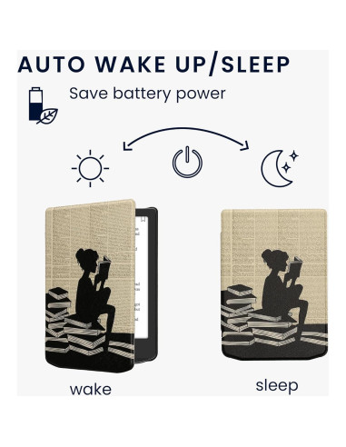 Funda kwmobile para eReader Pocketbook y Vivlio - Chica y Libros