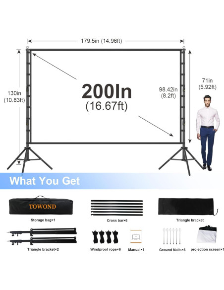 Pantalla de proyector 200" Towond HD Doble Cara 16:9 Portátil