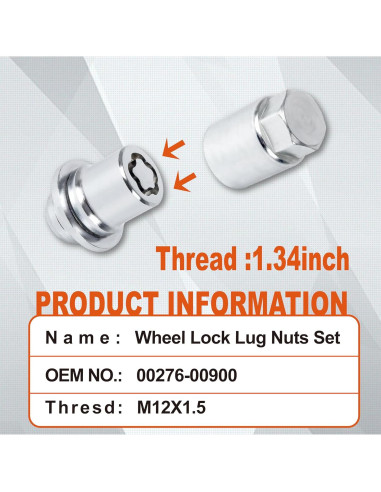 Juego de Tuercas de Bloqueo de Rueda Antirrobo DPHXF M12x1.5