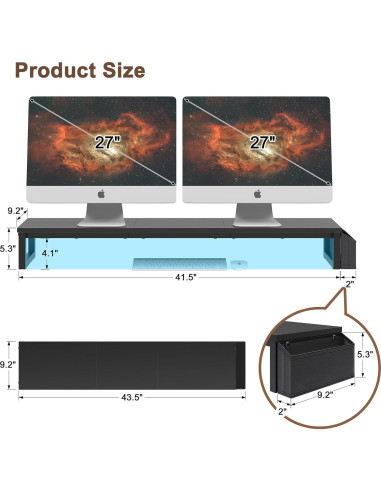 Soporte Elevador para Doble Monitor LAND-VOI 105.4 cm Negro