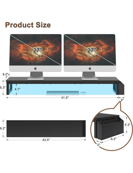 Soporte Elevador para Doble Monitor LAND-VOI 105.4 cm Negro