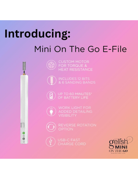 Lima de Uñas Eléctrica Gelish MINI - Portátil, 12 Puntas, 6 Bandas