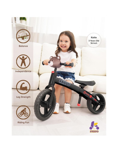 Bicicleta de Equilibrio KRIDDO para Niños 2 a 5 Años Negra