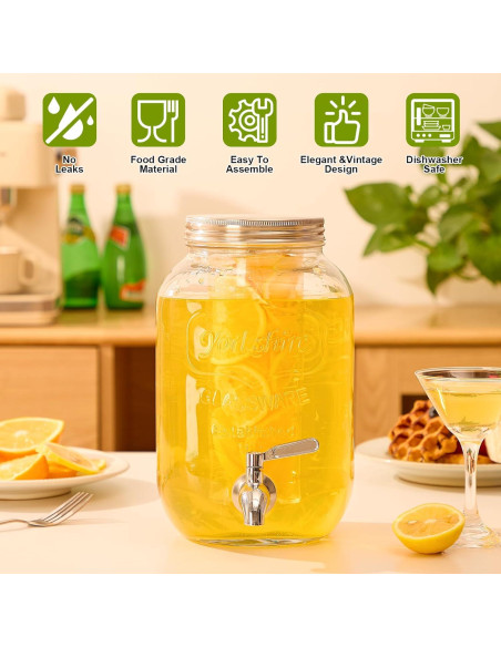 Dispensador de Bebidas de Vidrio MQRFFTU 3.78L con Grifo Inoxidable