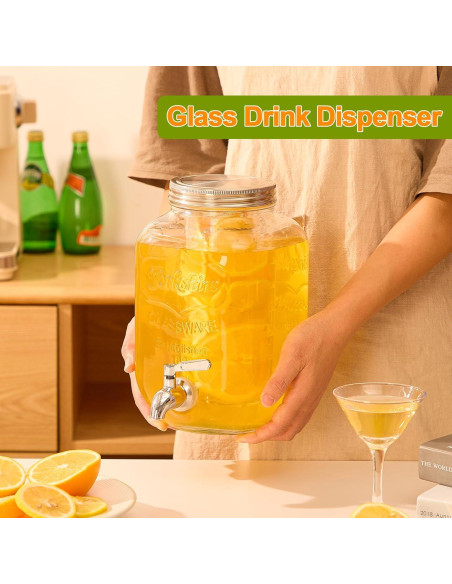 Dispensador de Bebidas de Vidrio MQRFFTU 3.78L con Grifo Inoxidable