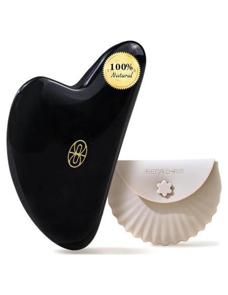 Herramienta Gua Sha Facial Rena Chris Obsidiana Negra 8.2cm