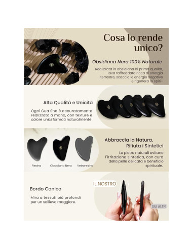 Herramienta Gua Sha Facial Rena Chris Obsidiana Negra 8.2cm