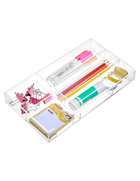 Organizador de Cajón de Escritorio Acrílico Briwooody 6 Compartimentos 28x15.5 cm
