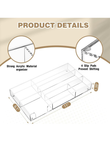 Organizador de Cajón de Escritorio Acrílico Briwooody 6 Compartimentos 28x15.5 cm