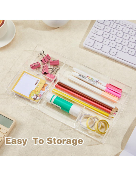 Organizador de Cajón de Escritorio Acrílico Briwooody 6 Compartimentos 28x15.5 cm