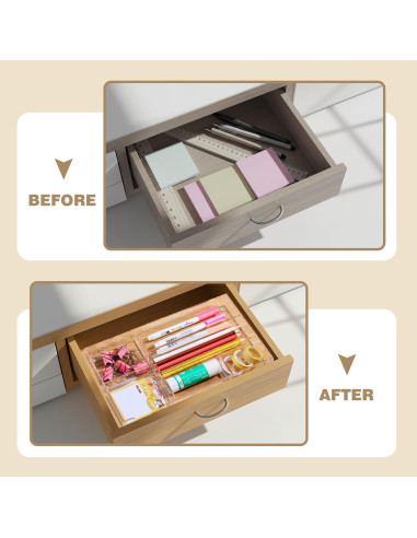 Organizador de Cajón de Escritorio Acrílico Briwooody 6 Compartimentos 28x15.5 cm