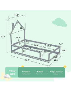 Cama Twin Montessori AYJOIR con Cabecera Casa y Barandillas 2