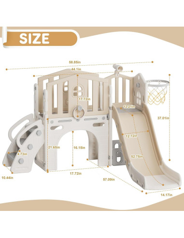 Parque Infantil 8 en 1 YUFU para Niños 1-3 Años Beige/Café