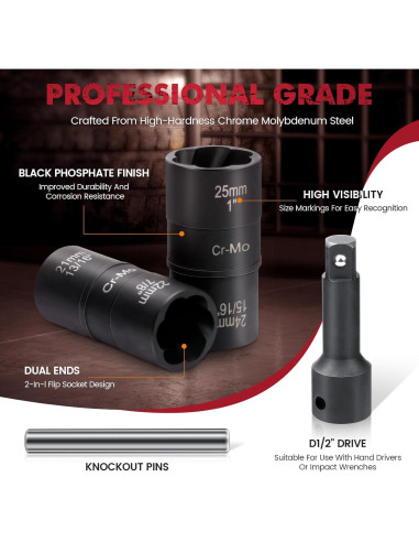 Juego de 7 Piezas Extractor de Tuercas QIFITOOL - Acero Cr-Mo