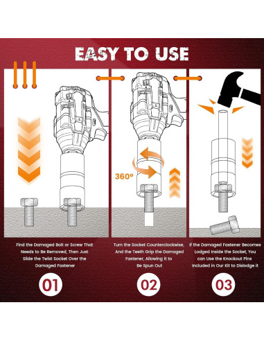 Juego de 7 Piezas Extractor de Tuercas QIFITOOL - Acero Cr-Mo