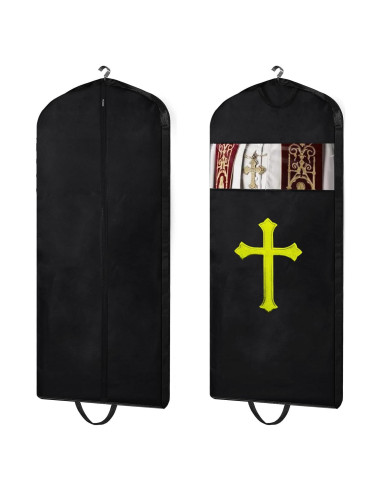 Bolsa de ropa BOPBPO para clérigos con cruz bordada - Negro 152 cm