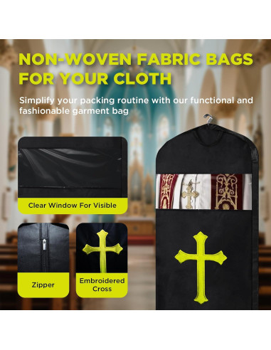 Bolsa de ropa BOPBPO para clérigos con cruz bordada - Negro 152 cm