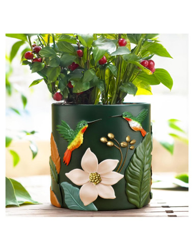 Maceta Decorativa GUGUGO Colibrí Verde Oscuro 12.5cm