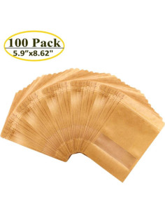 100 Bolsas de Papel Kraft 15x22cm con Ventana Mate Belinlen 2