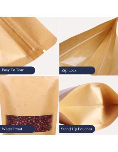 100 Bolsas de Papel Kraft 15x22cm con Ventana Mate Belinlen