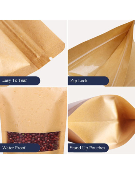 100 Bolsas de Papel Kraft 15x22cm con Ventana Mate Belinlen