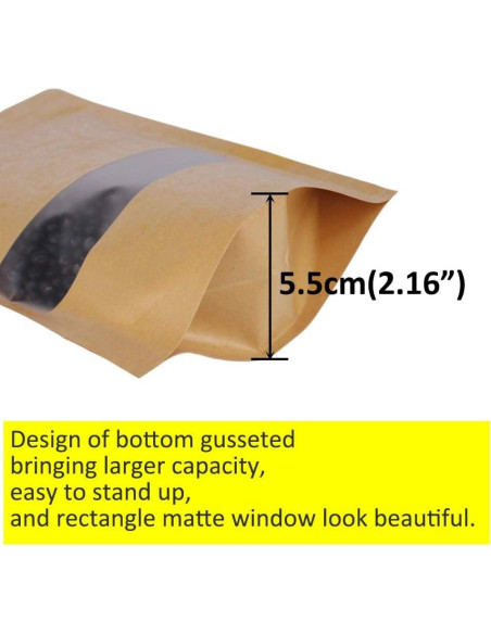 100 Bolsas de Papel Kraft 15x22cm con Ventana Mate Belinlen