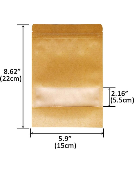 100 Bolsas de Papel Kraft 15x22cm con Ventana Mate Belinlen