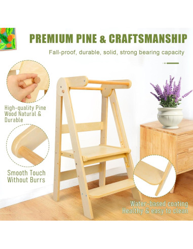 Torre de Aprendizaje Plegable para Niños de Madera Beige