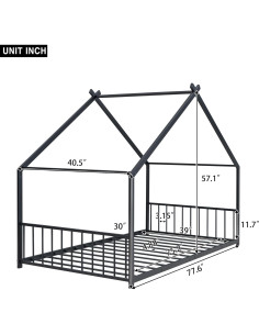 Cama de Piso Twin Bellemave con Techo Casa - Metal Negro 2