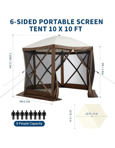 Carpa Gazebo Portátil Dainslef 10x10ft con Mosquitera y 6 Paredes